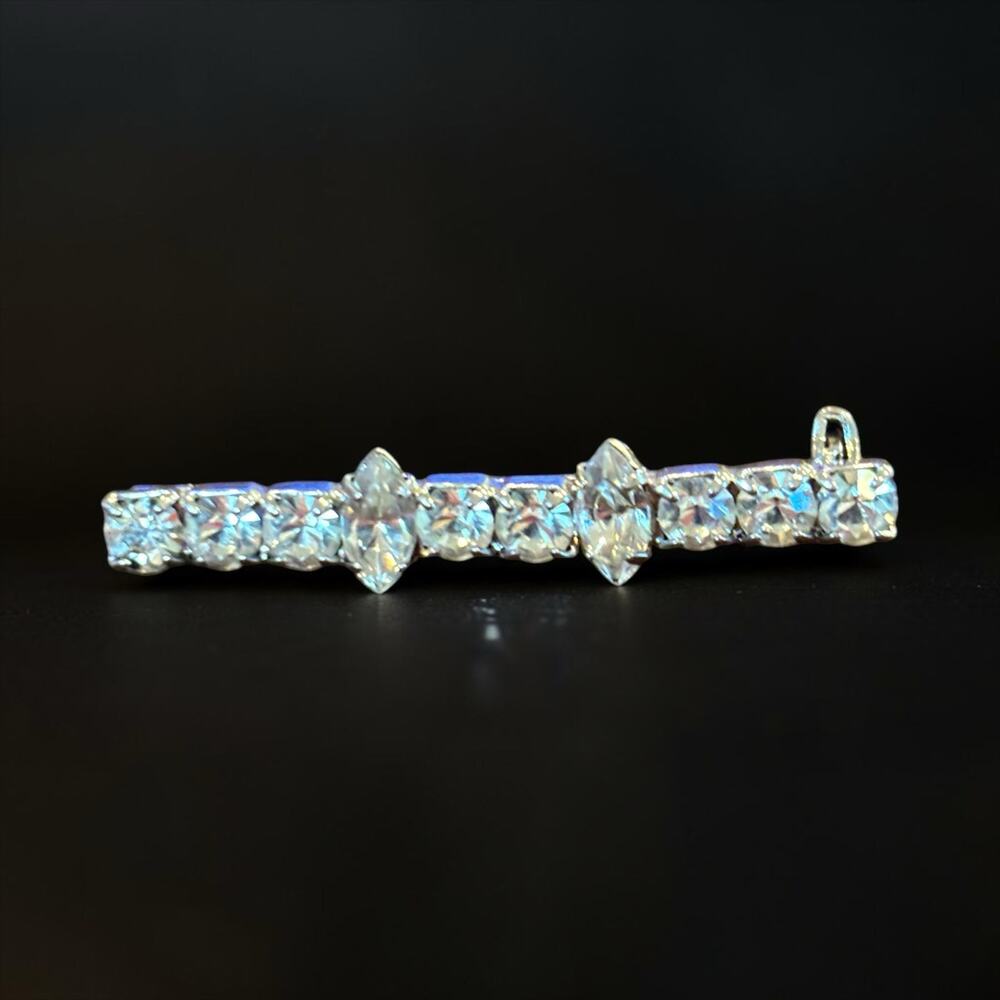 Art Deco Rhinestone Bar Brooch Double Diamond Sparkle Deco Glam Pin